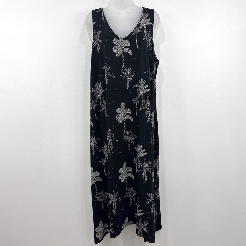 J Jill Midi Dress 2X Palm Tree Tropical Travel Comfort WearEver Vacation Island